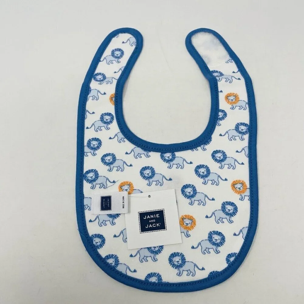 Janie and Jack Baby Boys One Size Lion Print Reversible Bib in White/Blue